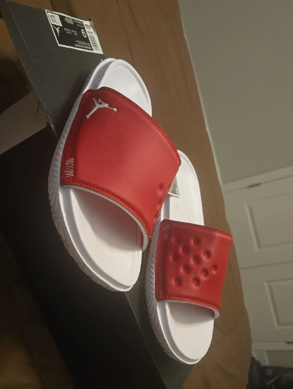 Jordan Play SLIDE Men’s Red & White Slide Sandals with Jumpman Logo